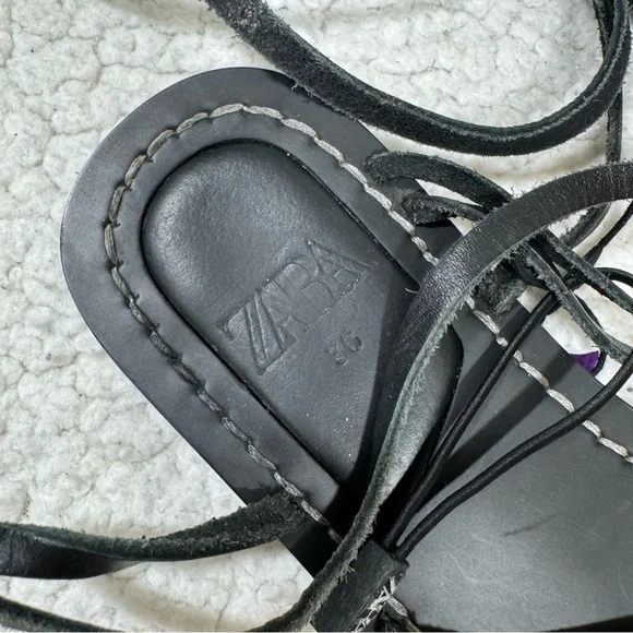 Zara Black Lace Up Braided Strappy Gladiator Sandals Women's 36 US Sz 5.5 Shoes - Picture 2 of 5